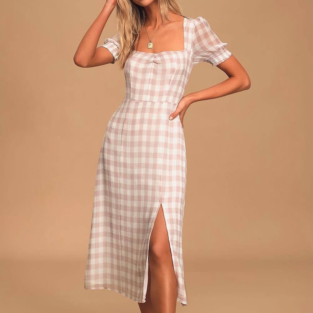 Lulu’s Plaid Mid-Length Peasant Dress